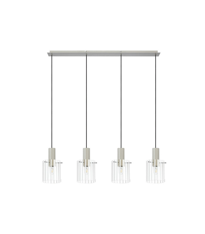 Hudson Linear Pendant 4 Light Adjustable E27 Beige Stone/Frosted/Clear Wide Line Glass-6