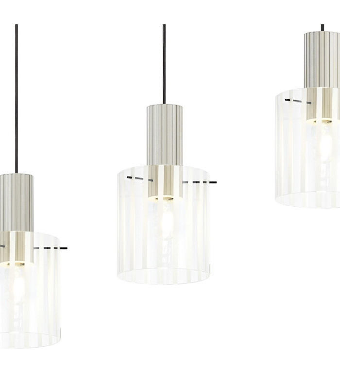 Hudson Linear Pendant 4 Light Adjustable E27 Beige Stone/Frosted/Clear Wide Line Glass-8