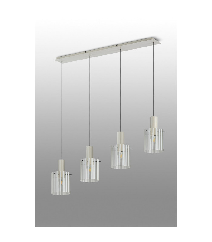 Hudson Linear Pendant 4 Light Adjustable E27 Beige Stone/Frosted/Clear Wide Line Glass-9