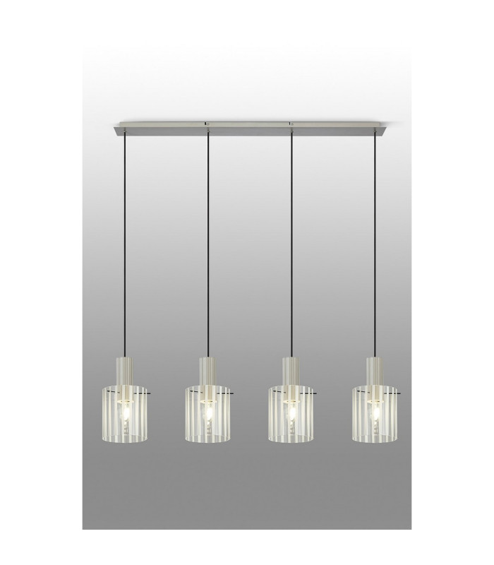 Hudson Linear Pendant 4 Light Adjustable E27 Beige Stone/Frosted/Clear Wide Line Glass-10