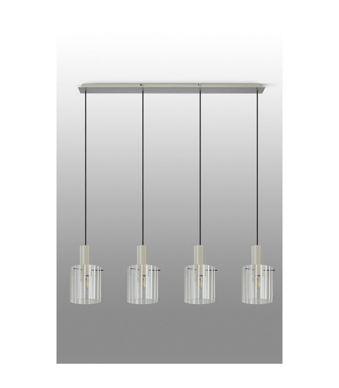 Hudson Linear Pendant 4 Light Adjustable E27 Beige Stone/Frosted/Clear Wide Line Glass-11