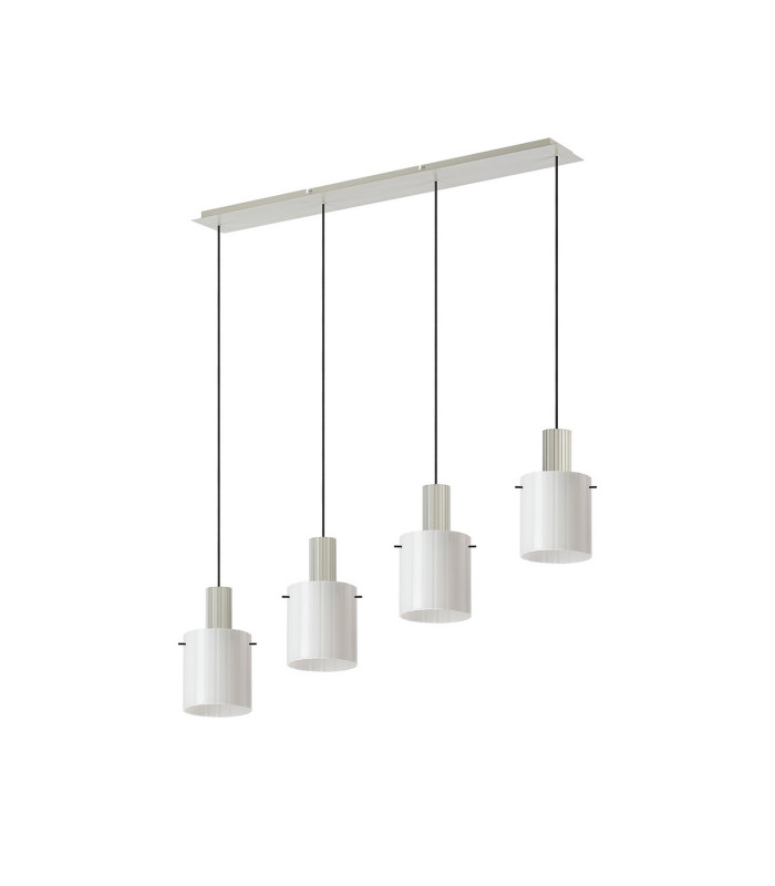 Hudson Linear Pendant 4 Light Adjustable E27 Beige Stone/Gloss White Wide Line Glass-4