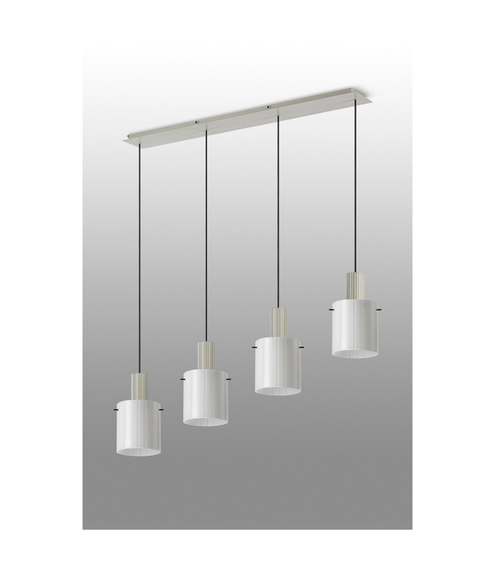 Hudson Linear Pendant 4 Light Adjustable E27 Beige Stone/Gloss White Wide Line Glass-10