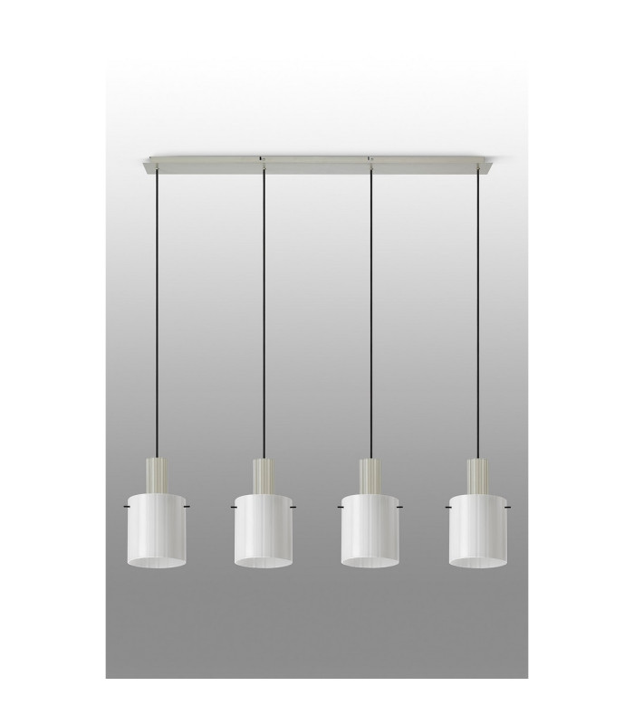 Hudson Linear Pendant 4 Light Adjustable E27 Beige Stone/Gloss White Wide Line Glass-12