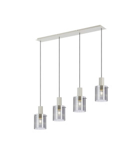 Hudson Linear Pendant 4 Light Adjustable E27 Beige Stone/Smoke Wide Line Glass-1