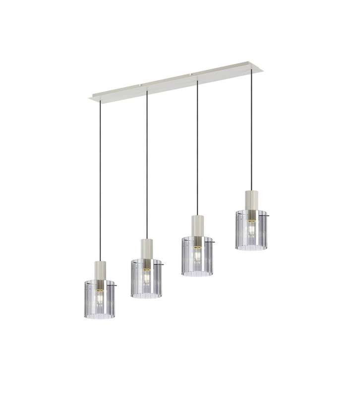 Hudson Linear Pendant 4 Light Adjustable E27 Beige Stone/Smoke Wide Line Glass-1