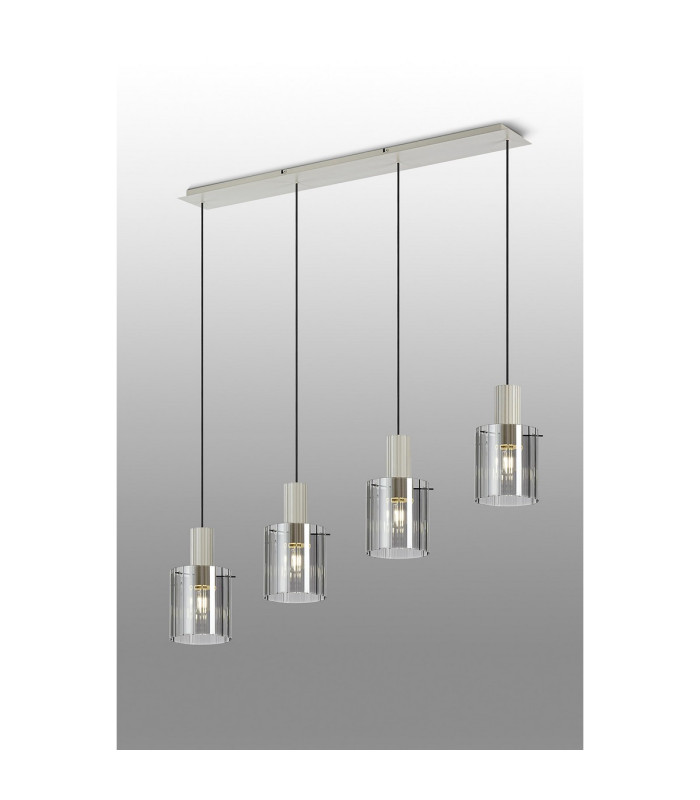Hudson Linear Pendant 4 Light Adjustable E27 Beige Stone/Smoke Wide Line Glass-3
