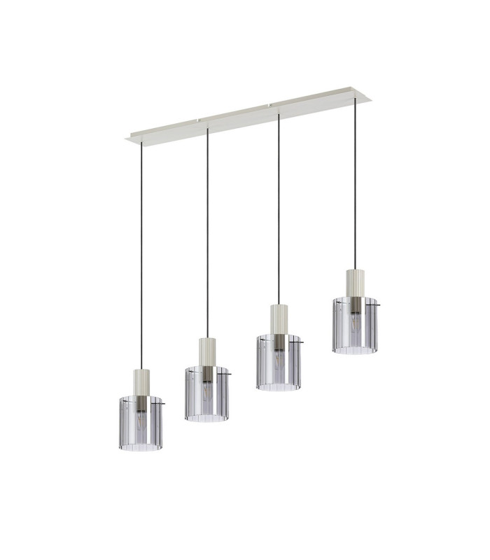 Hudson Linear Pendant 4 Light Adjustable E27 Beige Stone/Smoke Wide Line Glass-4