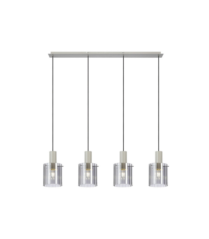 Hudson Linear Pendant 4 Light Adjustable E27 Beige Stone/Smoke Wide Line Glass-5