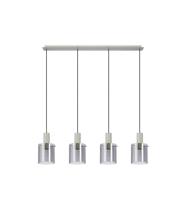 Hudson Linear Pendant 4 Light Adjustable E27 Beige Stone/Smoke Wide Line Glass-6