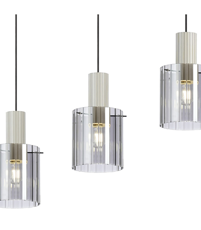Hudson Linear Pendant 4 Light Adjustable E27 Beige Stone/Smoke Wide Line Glass-8