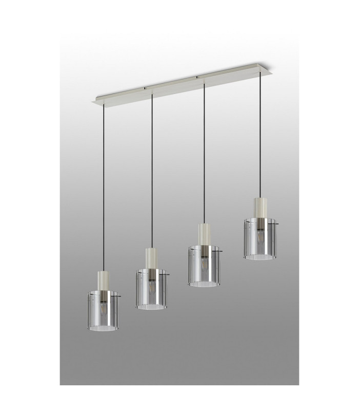 Hudson Linear Pendant 4 Light Adjustable E27 Beige Stone/Smoke Wide Line Glass-9