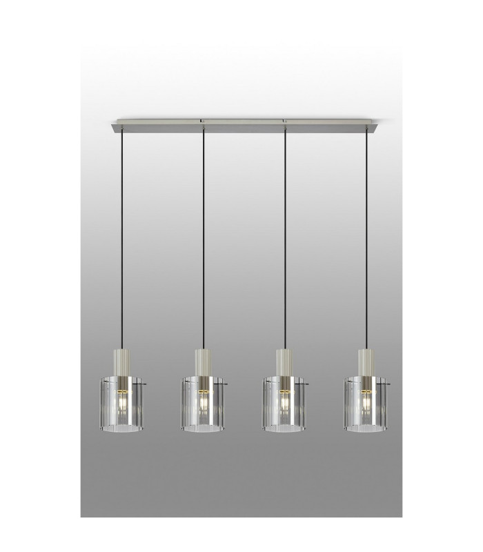 Hudson Linear Pendant 4 Light Adjustable E27 Beige Stone/Smoke Wide Line Glass-10