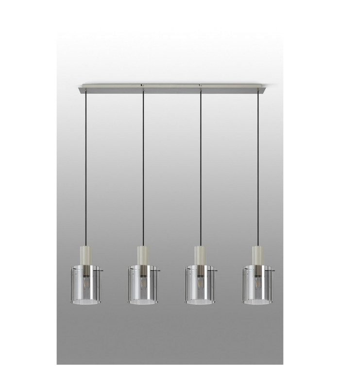 Hudson Linear Pendant 4 Light Adjustable E27 Beige Stone/Smoke Wide Line Glass-11