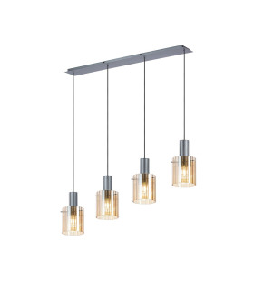 Hudson Linear Pendant 4 Light Adjustable E27 Dark Grey/Amber Wide Line Glass-1
