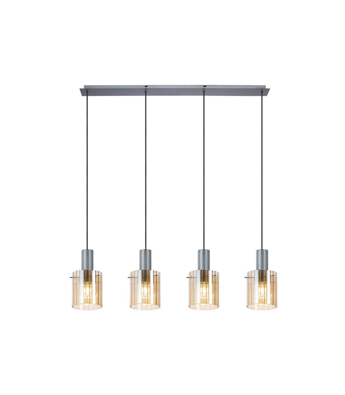 Hudson Linear Pendant 4 Light Adjustable E27 Dark Grey/Amber Wide Line Glass-5
