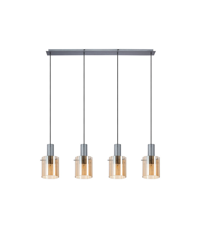 Hudson Linear Pendant 4 Light Adjustable E27 Dark Grey/Amber Wide Line Glass-6