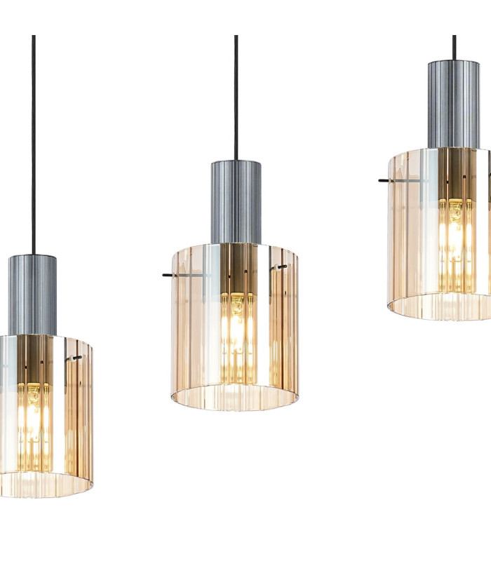 Hudson Linear Pendant 4 Light Adjustable E27 Dark Grey/Amber Wide Line Glass-8