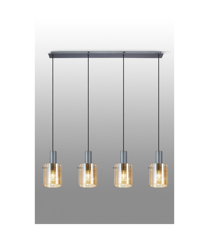 Hudson Linear Pendant 4 Light Adjustable E27 Dark Grey/Amber Wide Line Glass-10