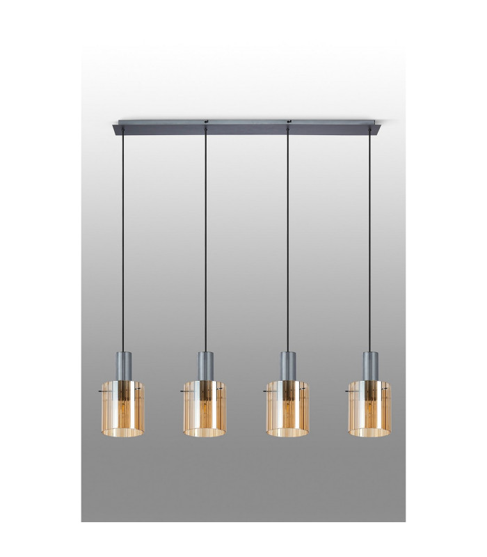 Hudson Linear Pendant 4 Light Adjustable E27 Dark Grey/Amber Wide Line Glass-11