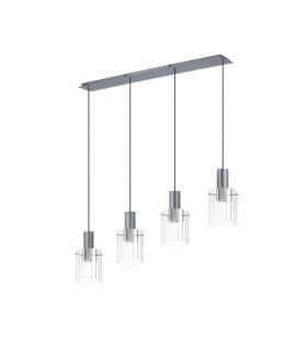 Hudson Linear Pendant 4 Light Adjustable E27 Dark Grey/Clear Wide Line Glass-1