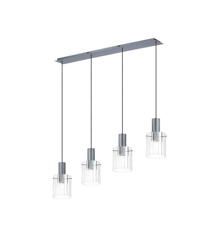 Hudson Linear Pendant 4 Light Adjustable E27 Dark Grey/Clear Wide Line Glass-1
