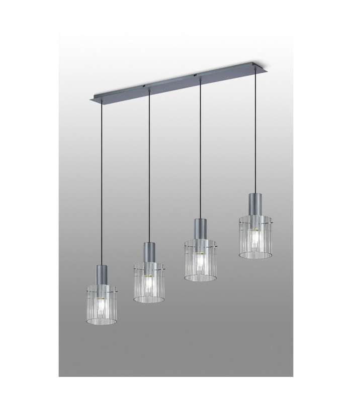Hudson Linear Pendant 4 Light Adjustable E27 Dark Grey/Clear Wide Line Glass-3