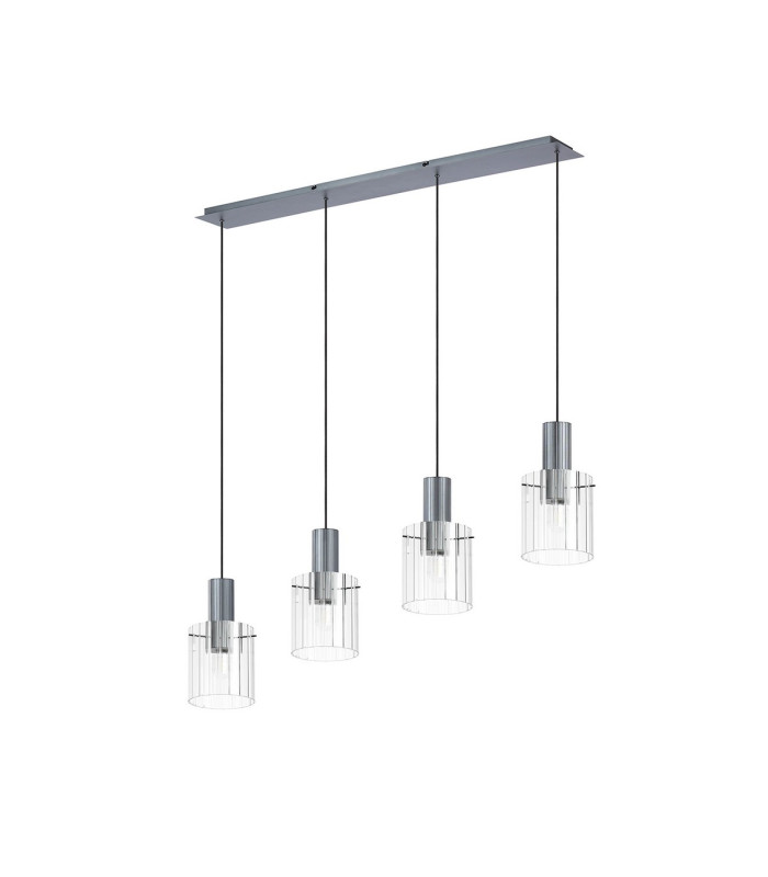 Hudson Linear Pendant 4 Light Adjustable E27 Dark Grey/Clear Wide Line Glass-4