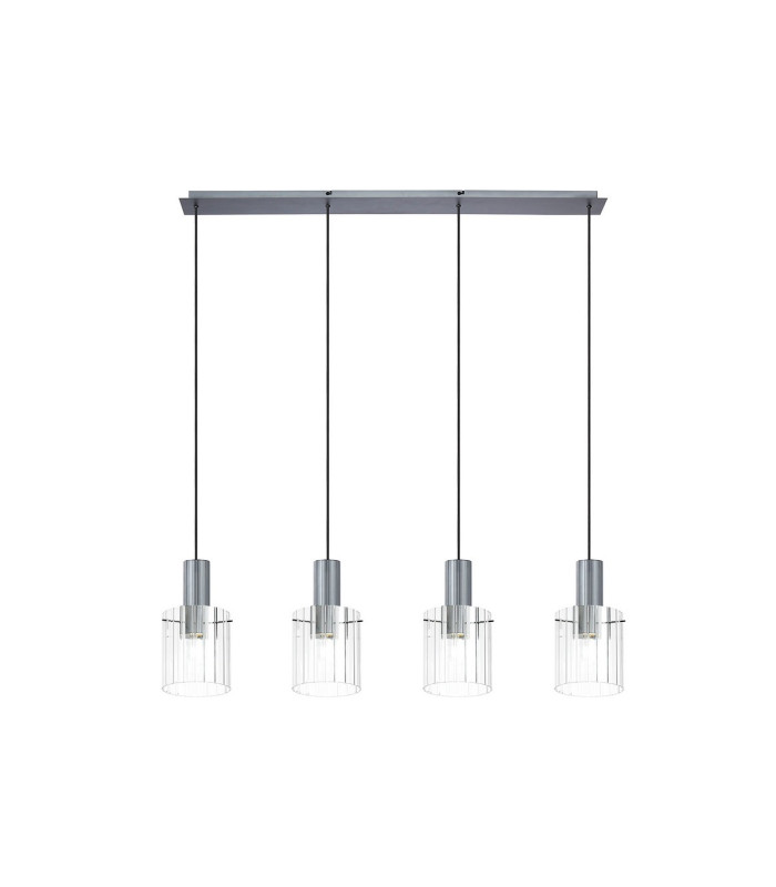 Hudson Linear Pendant 4 Light Adjustable E27 Dark Grey/Clear Wide Line Glass-5