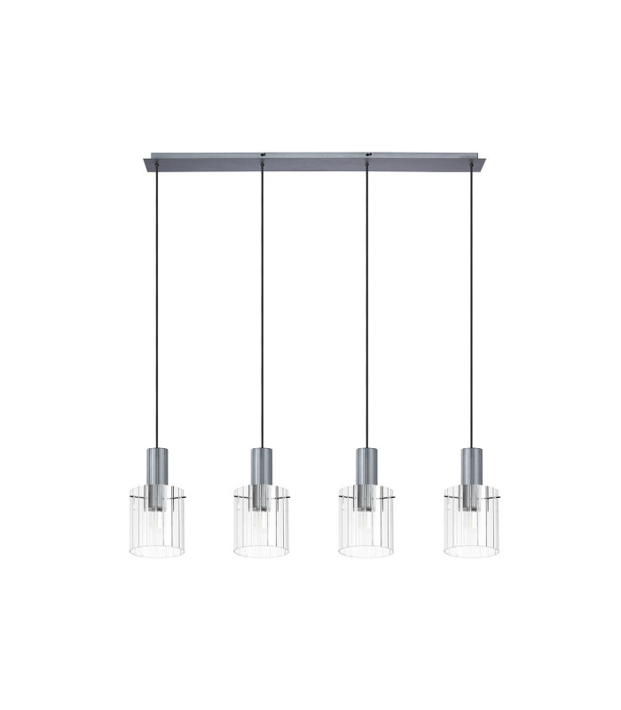 Hudson Linear Pendant 4 Light Adjustable E27 Dark Grey/Clear Wide Line Glass-6