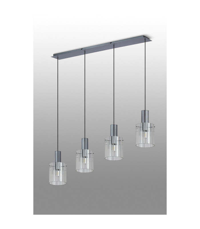 Hudson Linear Pendant 4 Light Adjustable E27 Dark Grey/Clear Wide Line Glass-9