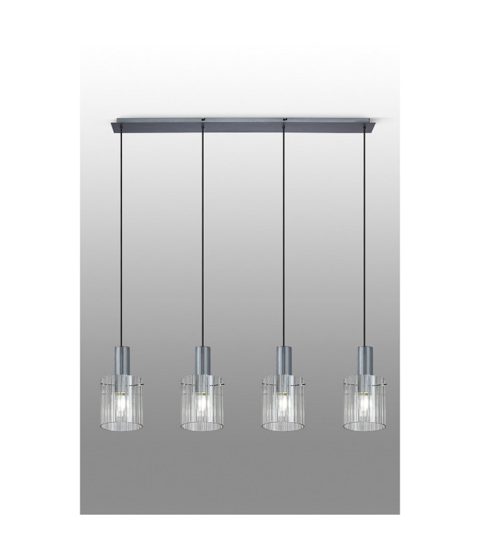 Hudson Linear Pendant 4 Light Adjustable E27 Dark Grey/Clear Wide Line Glass-10