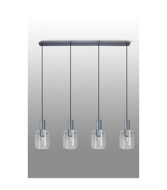 Hudson Linear Pendant 4 Light Adjustable E27 Dark Grey/Clear Wide Line Glass-11