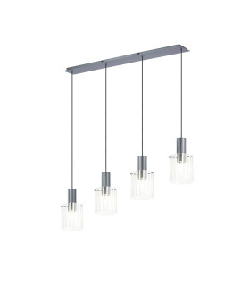 Hudson Linear Pendant 4 Light Adjustable E27 Dark Grey/Frosted/Clear Wide Line Glass-1