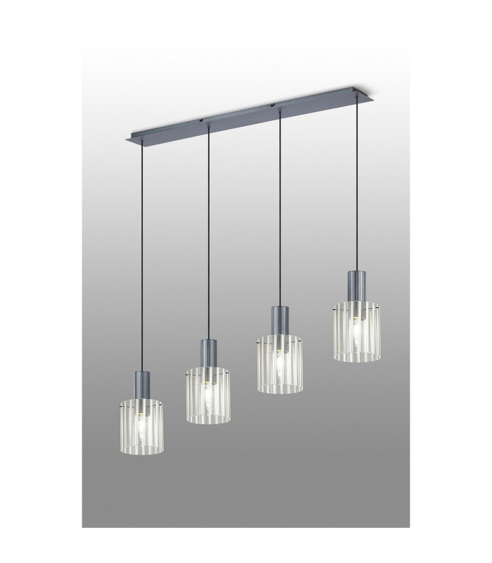 Hudson Linear Pendant 4 Light Adjustable E27 Dark Grey/Frosted/Clear Wide Line Glass-3