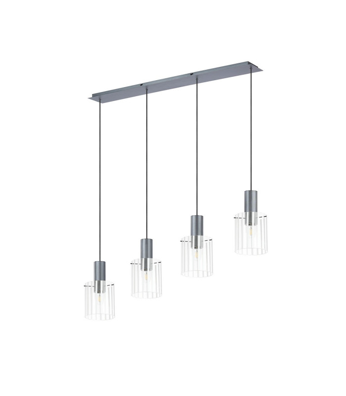 Hudson Linear Pendant 4 Light Adjustable E27 Dark Grey/Frosted/Clear Wide Line Glass-4