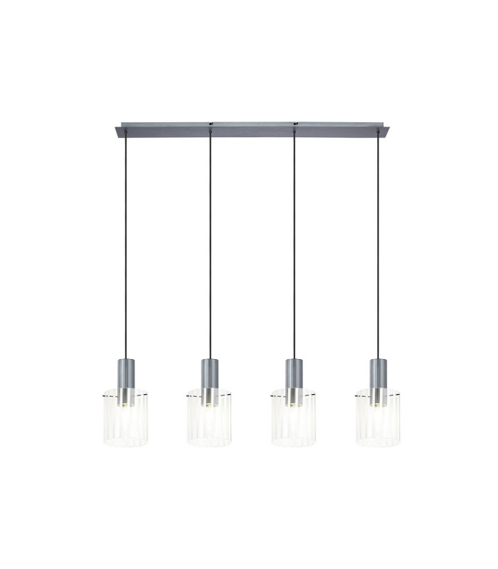 Hudson Linear Pendant 4 Light Adjustable E27 Dark Grey/Frosted/Clear Wide Line Glass-5