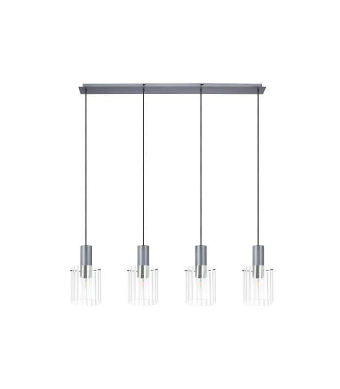 Hudson Linear Pendant 4 Light Adjustable E27 Dark Grey/Frosted/Clear Wide Line Glass-6