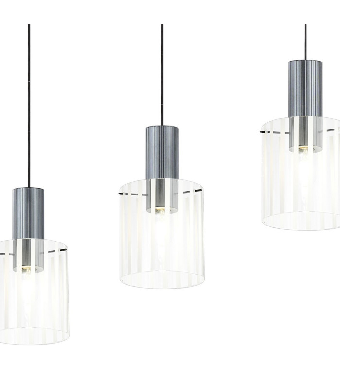 Hudson Linear Pendant 4 Light Adjustable E27 Dark Grey/Frosted/Clear Wide Line Glass-8