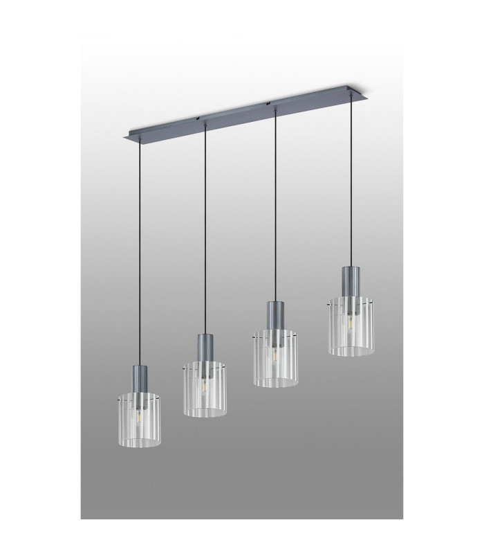 Hudson Linear Pendant 4 Light Adjustable E27 Dark Grey/Frosted/Clear Wide Line Glass-9