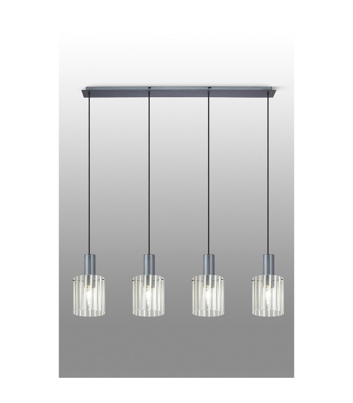 Hudson Linear Pendant 4 Light Adjustable E27 Dark Grey/Frosted/Clear Wide Line Glass-10
