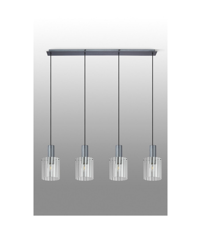 Hudson Linear Pendant 4 Light Adjustable E27 Dark Grey/Frosted/Clear Wide Line Glass-11