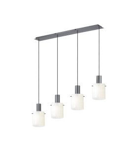 Hudson Linear Pendant 4 Light Adjustable E27 Dark Grey/Gloss White Wide Line Glass-1