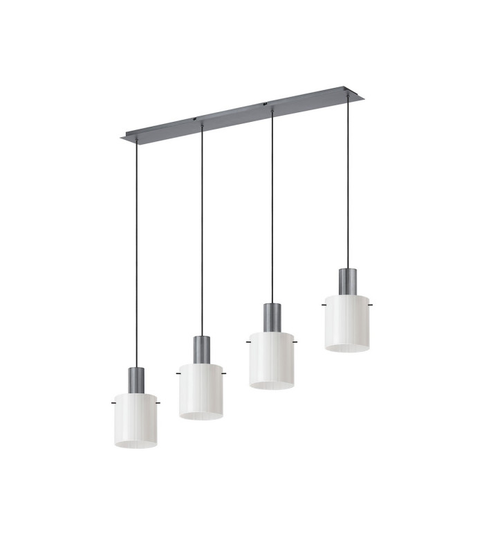Hudson Linear Pendant 4 Light Adjustable E27 Dark Grey/Gloss White Wide Line Glass-4