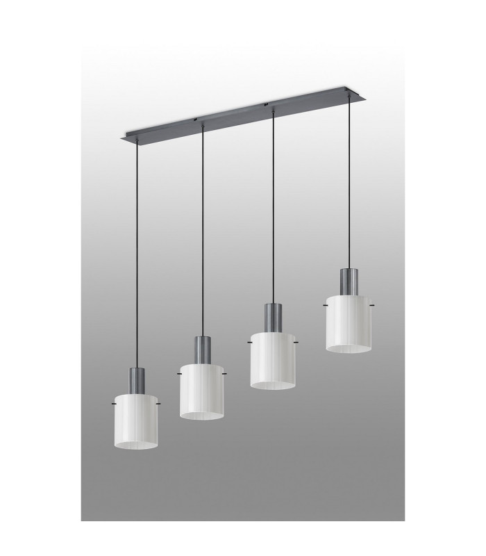 Hudson Linear Pendant 4 Light Adjustable E27 Dark Grey/Gloss White Wide Line Glass-10