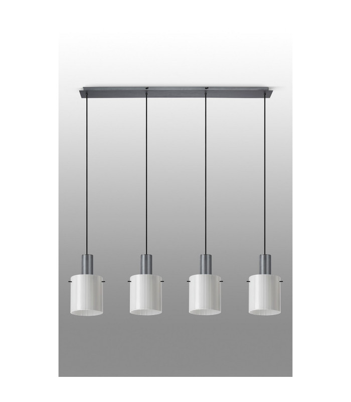 Hudson Linear Pendant 4 Light Adjustable E27 Dark Grey/Gloss White Wide Line Glass-12