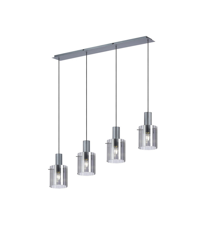 Hudson Linear Pendant 4 Light Adjustable E27 Dark Grey/Smoke Wide Line Glass-1