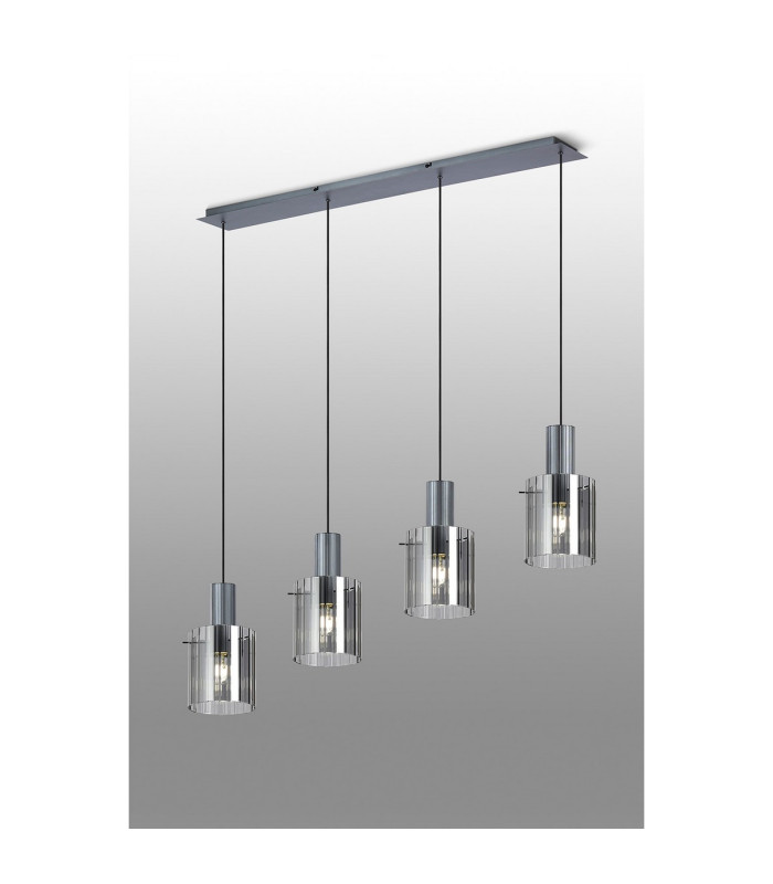 Hudson Linear Pendant 4 Light Adjustable E27 Dark Grey/Smoke Wide Line Glass-3