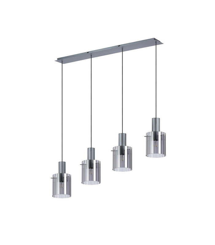 Hudson Linear Pendant 4 Light Adjustable E27 Dark Grey/Smoke Wide Line Glass-4