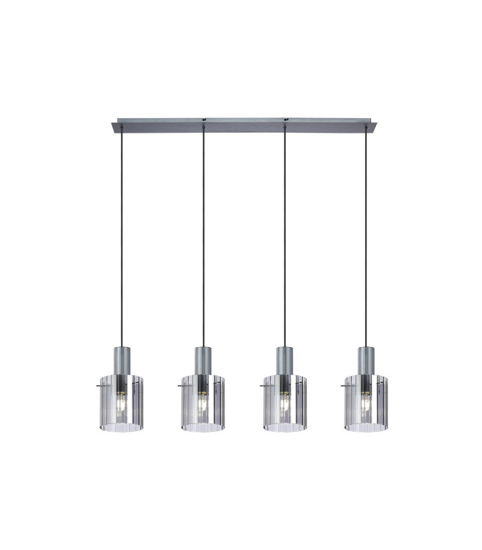 Hudson Linear Pendant 4 Light Adjustable E27 Dark Grey/Smoke Wide Line Glass-5
